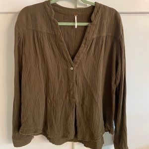 Free People Double Gauze Olive Green Shirt